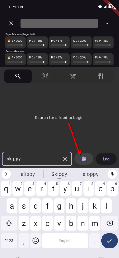 Globe icon for accessing Open Food Facts search