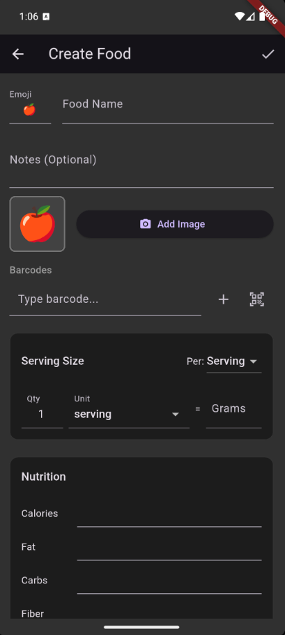 Food Creation Screen