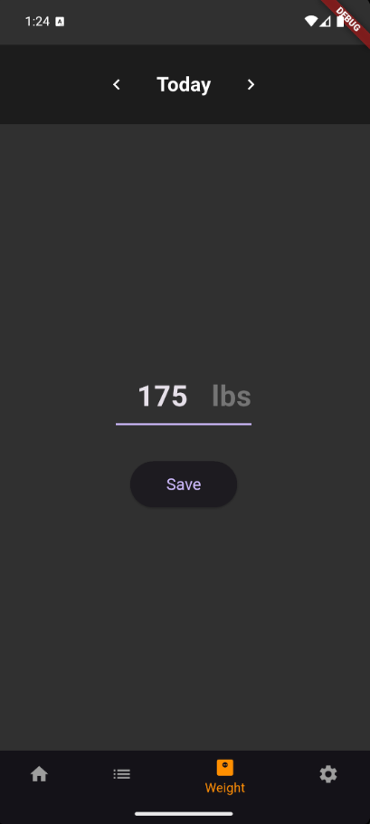 Weight entry screen with daily input