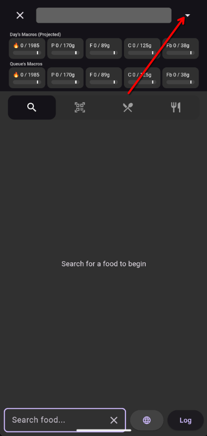 Down arrow and image preview bar to access Log Queue