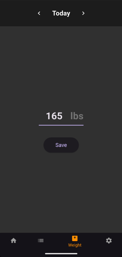 Weight entry screen with today's field and recent entries